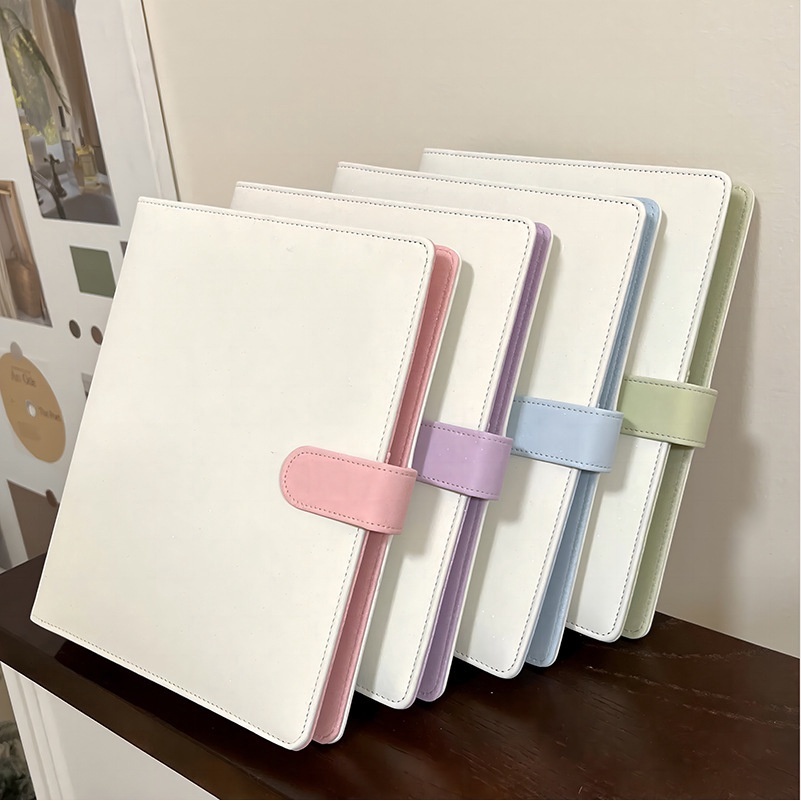สมุดอัลบั้มรูปภาพ หนัง PU ขนาด A5 6 รู จุของได้เยอะ สีมาการอง สไตล์เกาหลี DIY