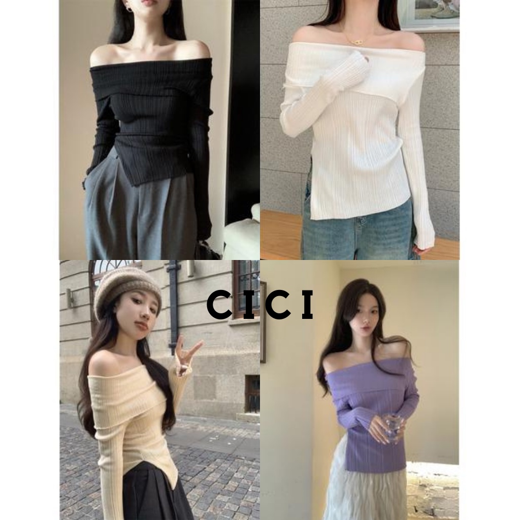 ส่งทันที Cici(NO. 98117)เสื้อไหมพรม ปาดไหล่แขนยาว สีเบสิค ดีเทลผ่าปลายทรงสวยใส่แล้วดูดีมีราคาสุด