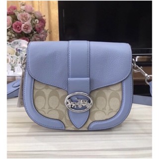 พร้อมส่ง แท้💯%กระเป๋าสะพาย Coach GEORGIE SADDLE BAG IN SIGNATURE CANVAS (COACH C2806) SILVER/LIGHT KHAKI/MARBLE สีฟ้า