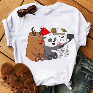 ⚡️ พร้อมส่ง⚡️ Women Bear Tshirt Cartoon Graphic Printed Christmas Shirts Fashion Short Sleeves Lady Shirt