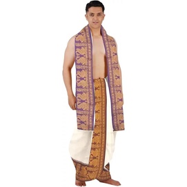 ผ้าฝ้ายแท้ dhoti 4 mtr(Vestini) & 2.35 mtr(Thundu)(Vesti พร้อมขอบ Jacqurd) จาก Tamilnadu India