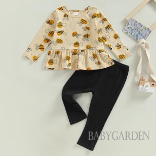 Babygarden- ชุดเสื้อแขนยาว พิมพ์ลายผึ้ง และกางเกงขายาว ผ้าถัก สําหรับเด็กผู้หญิง 1-6 ปี 2 ชิ้น