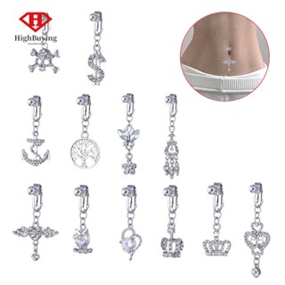 [highbuying] เครื่องประดับ ต่างหูสะดือ จี้รูปหน้าท้องปลอม ฝังเพชร