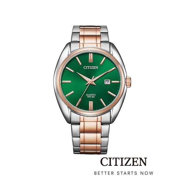 CITIZEN นาฬิกาข้อมือผู้ชาย BI5104-57Z Green Dial Stainless Steel Men's Watch Quartz ( ระบบถ่าน )
