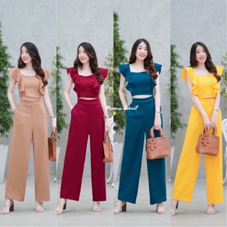 hbstation.shop เสื้อผ้าผู้หญิง ชุด Set 2 ชิ้น  สีน้ำตาล แดง เขียวทะเล เหลือง  พร้อมส่ง