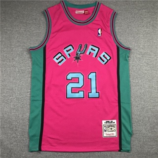 เสื้อกีฬาบาสเก็ตบอล ลายทีม San Antonio Spurs Tim Duncan Pink NBA 2022 สําหรับผู้ชาย