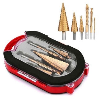 ดอกสเต็ป ทรงเจดีย์ เจาะขยาย คว้านรู ขนาด 4-32 มม. Step Drill Titanium 6 Pcs.Set