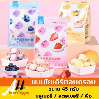 ขนมโยเกิร์ตก้อน โยเกิร์ตกรอบ โยเกิร์ตสมูทตี้อบกรอบ โยเกิร์ตอบกรอบ ขนาด 45 กรัม จำนวน 1 ซอง รสบลูเบอรีโยเกิร์ต