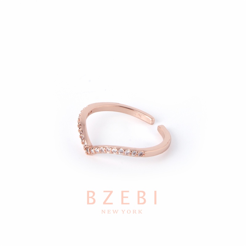 BZEBI แหวนแฟชั่น ทรงตัว V ผู้หญิง มินิมอล ประดับเพชร เครื่องประดับ สไตล์เกาหลี สําหรับหมั้น งานแต่งงาน ปรับได้ สําหรับผู้หญิง 200r
