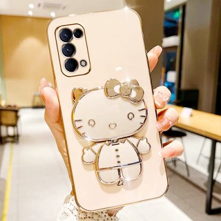 เคสโทรศัพท์มือถือแบบนิ่ม กันกระแทก ลายเฮลโลคิตตี พร้อมที่ตั้งวาง บางมาก หรูหรา สําหรับ Oppo A57 A55 A94 A74 A76 A36 A39 A59 F1S F7 F9 F11 RENO 2F 2Z 4G