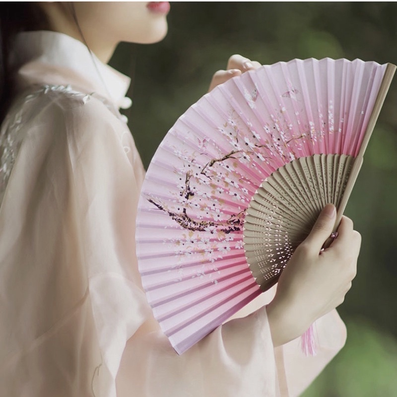 พัดผ้า+ซองผ้า  สไตล์จีนญี่ปุ่น  มีพู่ให้สวยงาม ไม้ไผ่  ใข้รำ แบบโบราณ Qijunfeng - รูปที่ 5