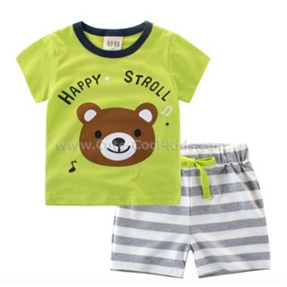 STPB-958 ชุดเซ็ทเด็กผู้ชายแขนสั้นขาสั้น สีเขียว ลายหมี Size-110 (4-5Y)