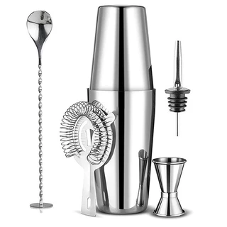 5 ชิ้น Boston Cocktail Shaker Set มีการออกแบบที่หรูหราและทันสมัยเหมาะสำหรับบาร์ที่บ้านร้านอาหารปาร์ตี้และวันหยุด