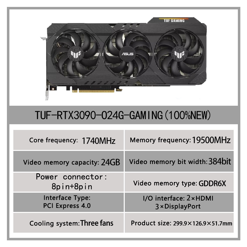 3090การ์ดใหม่ ASUS TUF RTX3090 O24G GAMING GDDR6X การ์ด384bit 19500MHz ...
