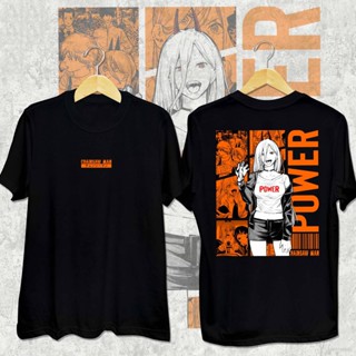 เสื้อยืดแขนสั้นลําลอง ทรงหลวม พิมพ์ลายการ์ตูนอนิเมะ Chainsaw Man Power น่ารัก พลัสไซซ์ แฟชั่นสําหรับผู้ชาย และผู้หญิง