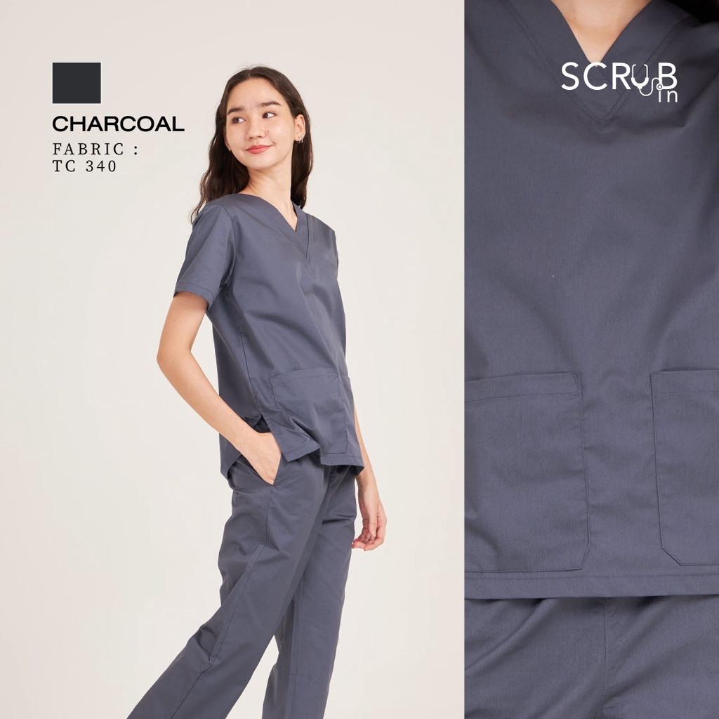 Scrub in | เสื้อ-กางเกงสครับ unisex สี Charcoal รุ่น TC340