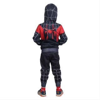 เสื้อฮู้ดดี้คอสเพลย์ Spiderman Miles Morales Spandex Lycra Zentai Spiderman สําหรับเด็ก