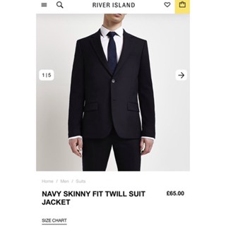 RIVER ISLAND MEN’s SUIT SKINNY FIT SUIT เสื้อสูท ผู้ชาย ริเวอร์ ไอสแลนด์ รุ่น สกินนี่ ฟิต