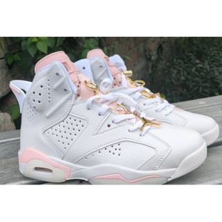 ขายดี Air Jordan 6 AJ6 รองเท้าผ้าใบ รองเท้าบาสเก็ตบอล ทรงสี่เหลี่ยมคางหมู สีขาว สีชมพู สไตล์เรโทร 6th Generation 6th สําหรับผู้ชาย ผู้หญิง G5VF