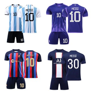 เสื้อกีฬาแขนสั้น ลายทีมชาติฟุตบอล Messi Jersey No.10 2022 ชุดเยือน สําหรับผู้ชาย