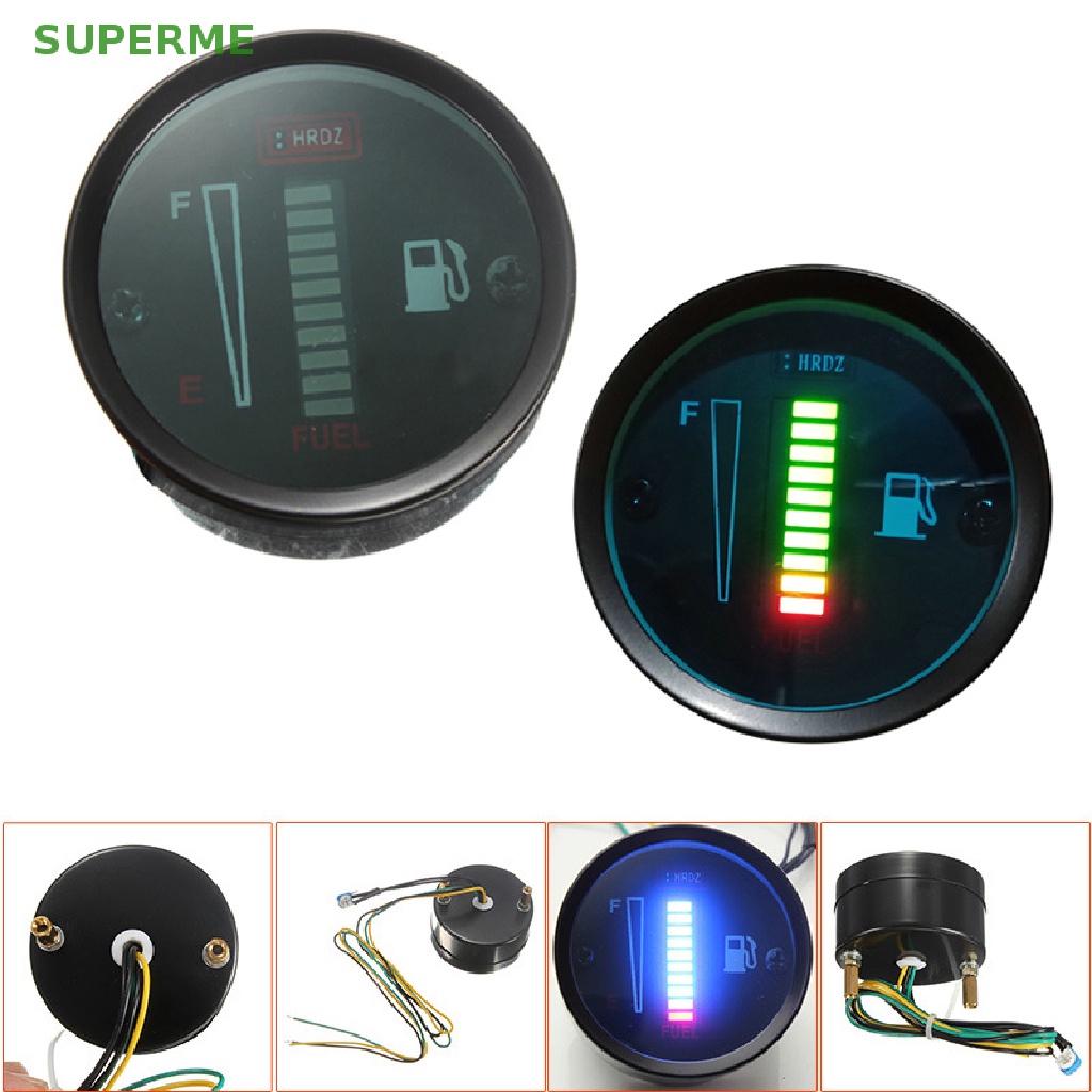 Superme มาตรวัดระดับน้ํามันเชื้อเพลิง 12V 24V 52 มม. ไฟ LED 8 ดวง สําหรับรถยนต์ รถจักรยานยนต์