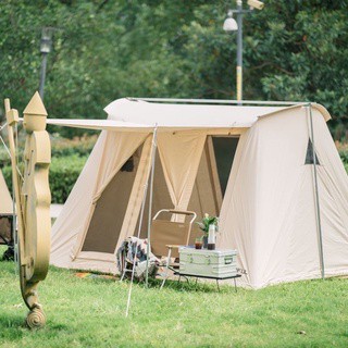 Homful  tent 10x10ft ผ้าCotton Canvas เต้นท์ขนาดใหญ่ 4-6คน (สีครีม)