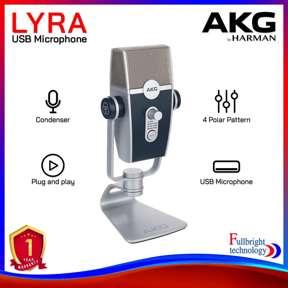 AKG LYRA USB Condenser Microphone ไมโครโฟนยูเอสบี ปรับการรับเสียงได้ถึง 4 รูปแบบ ประกันศูนย์ไทย 1 ปี