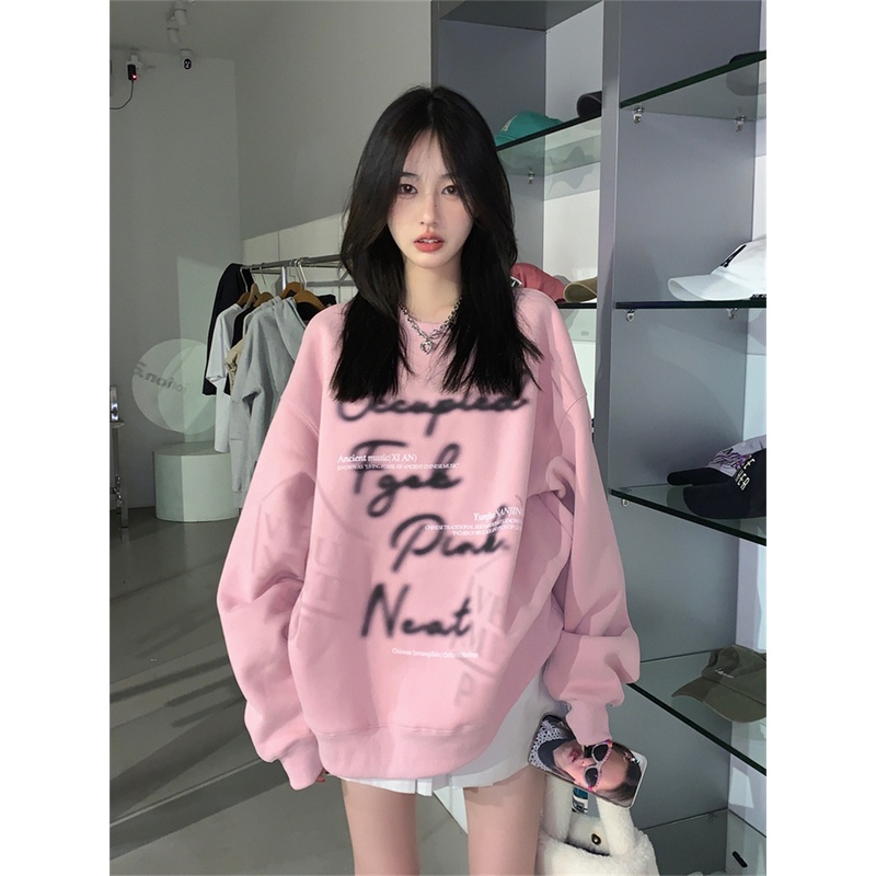 เสื้อกันหนาวลําลอง แขนยาว คอกลม ผ้ากํามะหยี่ แบบหนา พิมพ์ลายตัวอักษร สําหรับผู้ชาย และผู้หญิง ไซซ์ 3XL