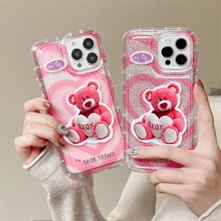 เคสโทรศัพท์มือถือแบบนิ่ม TPU ใส กันกระแทก ลายหมีสีชมพูน่ารัก สําหรับ IPhone 14 13 12 11 Pro XS Max X XR 7 8 6 6S Plus