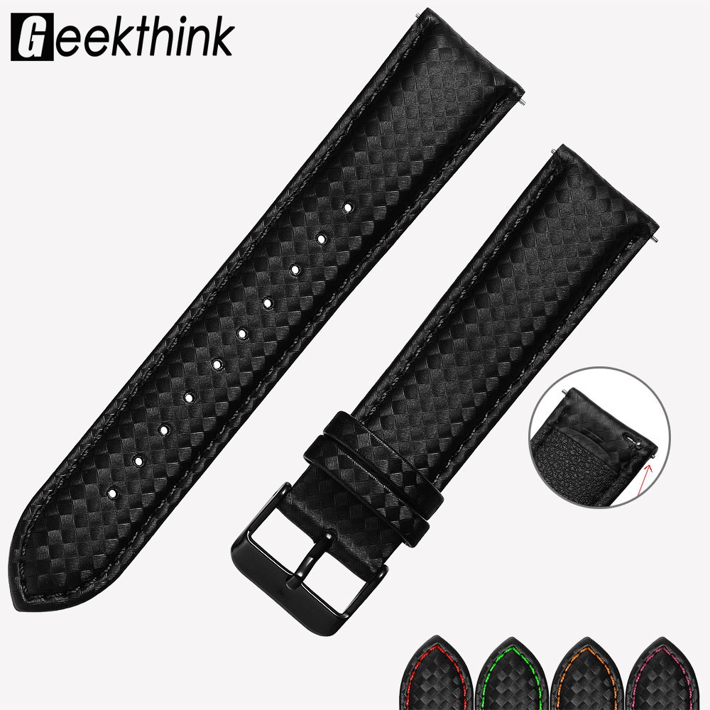 สายนาฬิกาข้อมือหนัง คาร์บอนไฟเบอร์ สีดํา 20 มม. 22 มม. แบบเปลี่ยน สําหรับ Galaxy Watch 4 3 41 มม. 45 มม. Gear S3