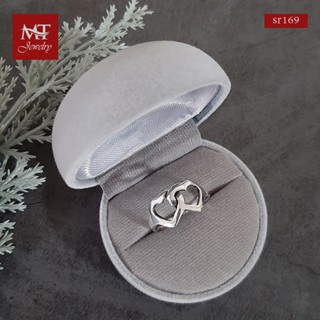 MT แหวนเงินแท้  รูปหัวใจ 2ดวง คล้องกัน งานรมดำ ไซส์: 58 Solid 925 Sterling Silver Ring (sr169) MT Jewelry มณีธารา