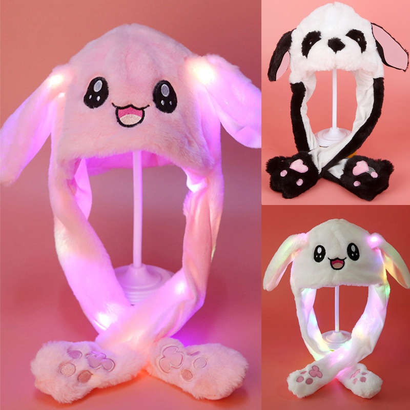 หมวกตุ๊กตาการ์ตูนกระต่ายหูกระต่ายมีไฟ Led สําหรับเด็กและผู้ใหญ่