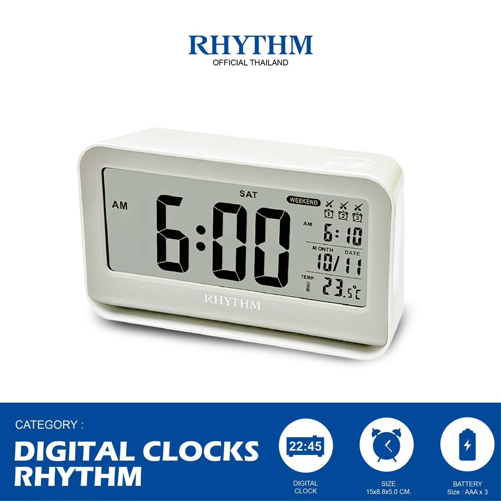 นาฬิกาตั้งโต๊ะ RHYTHM รุ่นใหม่ digital clock นาฬิกาดิจิตอล Snooze โดยสัมผัส-LCT097NR03
