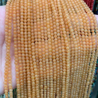 หยกน้ำผึ้ง Honey Jade 3 mm ทรงกลม เส้นยาว