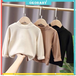 OKOBABY🌈พร้อมส่ง🌈เสื้อแขนยาวเด็ก คอสูง สีทึบ เกาหลี ง่าย เสื้อเด็กผู้หญิง 1-7 ปี