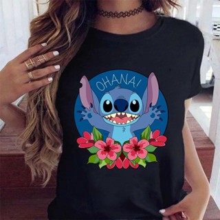 Fashion Ohana Stitch T Shirt Women Summer Casual Tops Short Sleeve Kawaii Tshirt Blusa Feminina Woman T-shirts