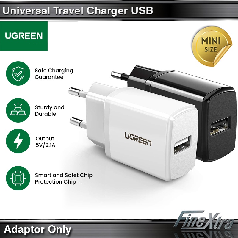 Universal Travel Charger USB A 5V 2.1A Mini Size HP Charger - สีดํา