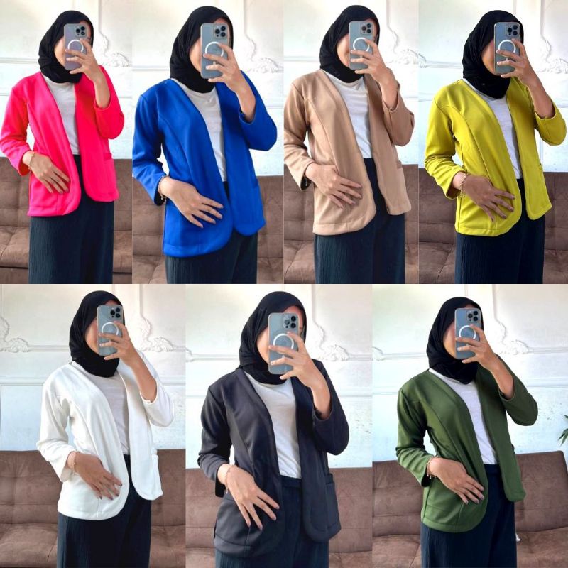 Nabila Scuba Plain Brazer Premium Contemporary ผู้หญิงวัยรุ่นผู้ใหญ่ด้านนอกเสื้อเกาหลีสํานักงานอย่าง