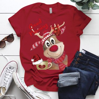 คริสต์มาส Reindeer Good Morning วันหยุดพิมพ์เสื้อผู้หญิง S-5xl ตลกน่ารัก Christmas T เสื้อสำหรับสุภาพสตรี