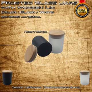 Frosted Glass Jars 65x80mm - 200ml with Wooden Lid Black / White