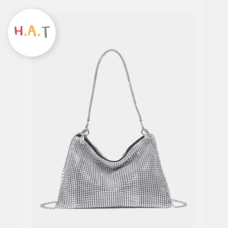 (พร้อมส่ง)กระเป๋าสะพายเพชร รุ่นใบใหญ่ พร้อมสายถือ+สายยาว ตัวสายถือเป็นเพชรสวยมากกเหมือนเดิม⚡️