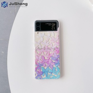 Jusheng เคสโทรศัพท์มือถือแฟชั่น ลายดอกไม้ สีขาว สําหรับ Samsung Z Flip4 Z Flip3