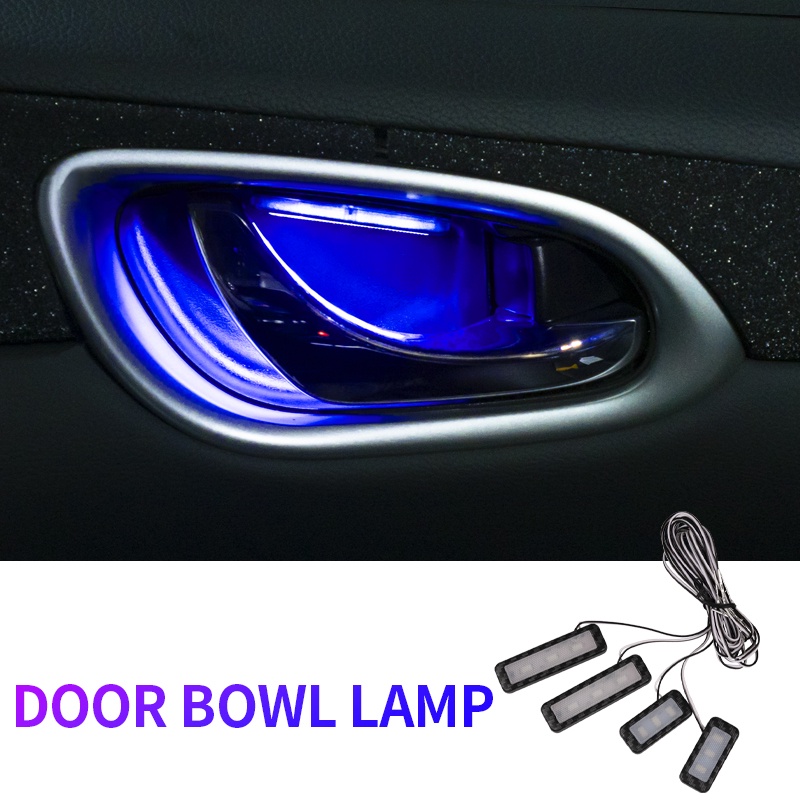 4pcs Car Led Ambient Light Interior Decorative Flashlight Atmosphere Lamp Auto Inner Door Bowl Handle Armrest Lamp Unive