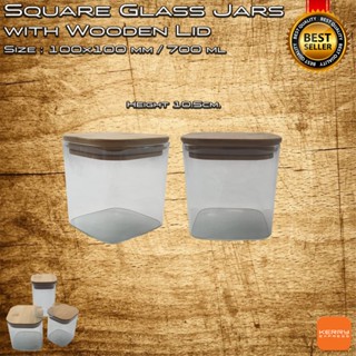 Square Glass Jars with Wooden Lid