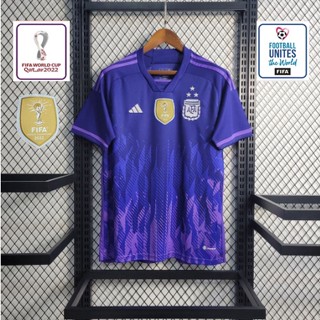 เสื้อกีฬาแขนสั้น ลายทีมชาติฟุตบอล AFA 2022 2023 Away With Qatar FIFA Patch MESSI สีม่วง