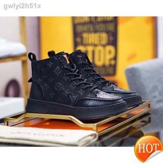 ☃☢¤【Free Shipping】CowhideLV shoes for men Fashion mens shoes High-top casual shoes Flat driving shoes Outdoor loafers B