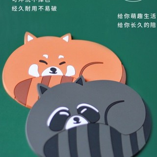 ที่รองแก้ว pvc ลายการ์ตูนน่ารัก รุ่น fox&amp;raccoon