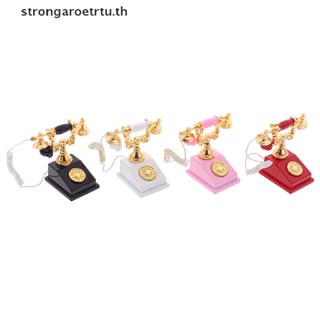 Strongaroetrtu โมเดลโทรศัพท์จิ๋ว 1:12 หมุนได้ สไตล์เรโทร สําหรับตกแต่งบ้านตุ๊กตา 1 ชิ้น