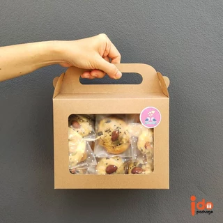 Idopackage-กล่องเบเกอรี่กระดาษคราฟท์ แบบมีหู/เชือกหิ้ว ใส่คุกกี้ หลากหลายขนาด แพ็คละ 10 ใบ