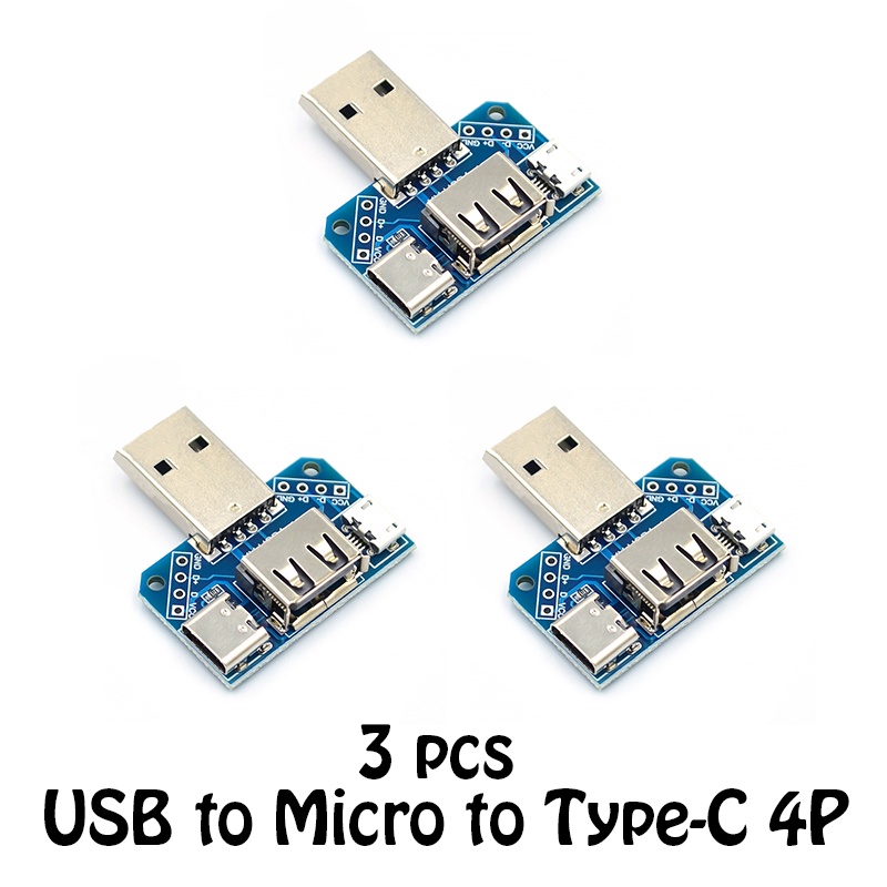 3pcs 4 in 1 USB to Micro to Type-C 4P 2.54mm Connector อะแดปเตอร์แผ่นชายหญิง USB Connector